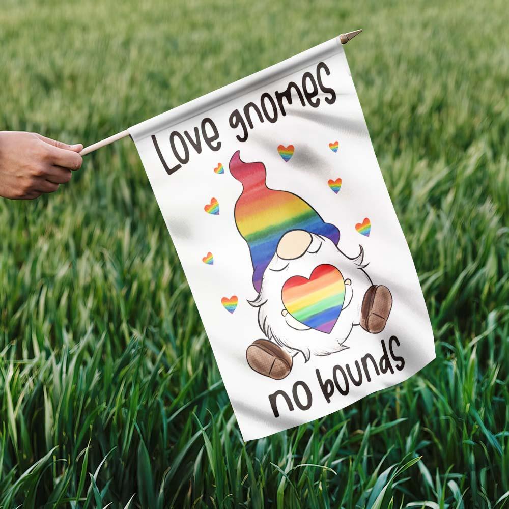 LGBT Gnome Flag Love Gnomes No Bounds LGBT Rainbow Garden Flag Pride Month House Flag