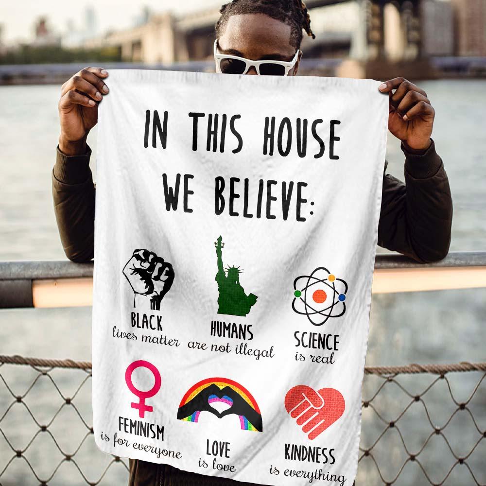 Friay89 LGBT BLM Flags In This House We Believe Love Is Love Black Lives Matter LGBT Garden And House Flag