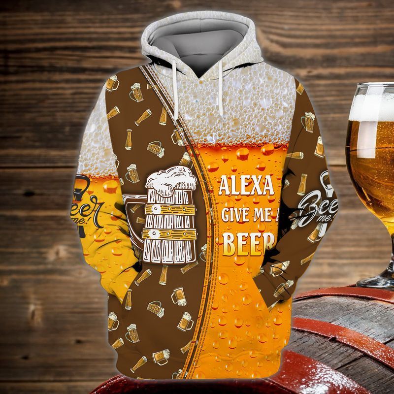 Gifury Beer Hoodie Beer Apparel Alexa Give Me A Beer Beer Cup Pattern Yellow Hoodie 2022