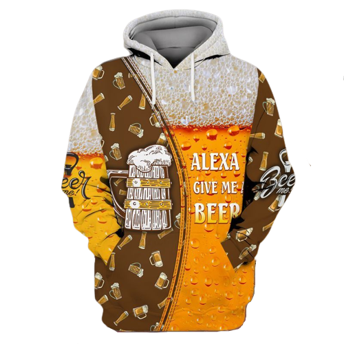 Gifury Beer Hoodie Beer Apparel Alexa Give Me A Beer Beer Cup Pattern Yellow Hoodie 2023