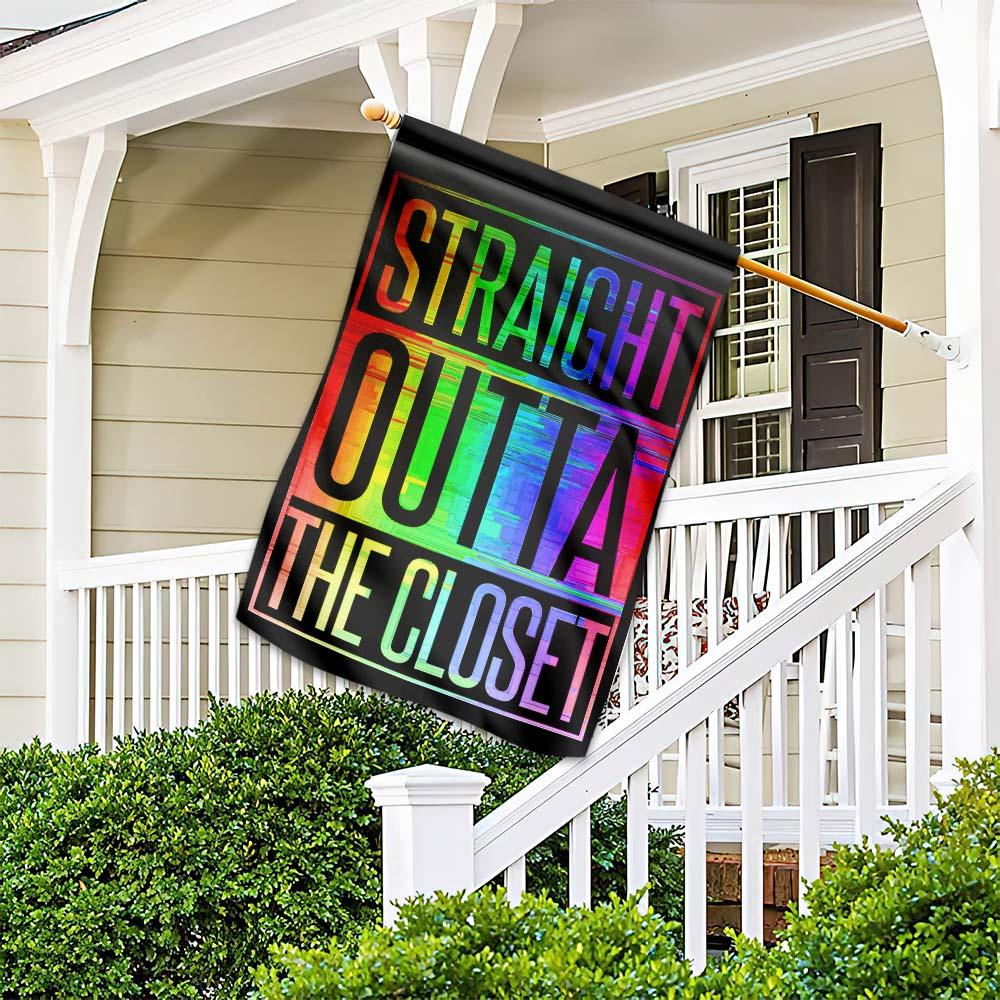  LGBT Pride House Flag Straight Outta The Closet Garden Flag Pride Month Gift