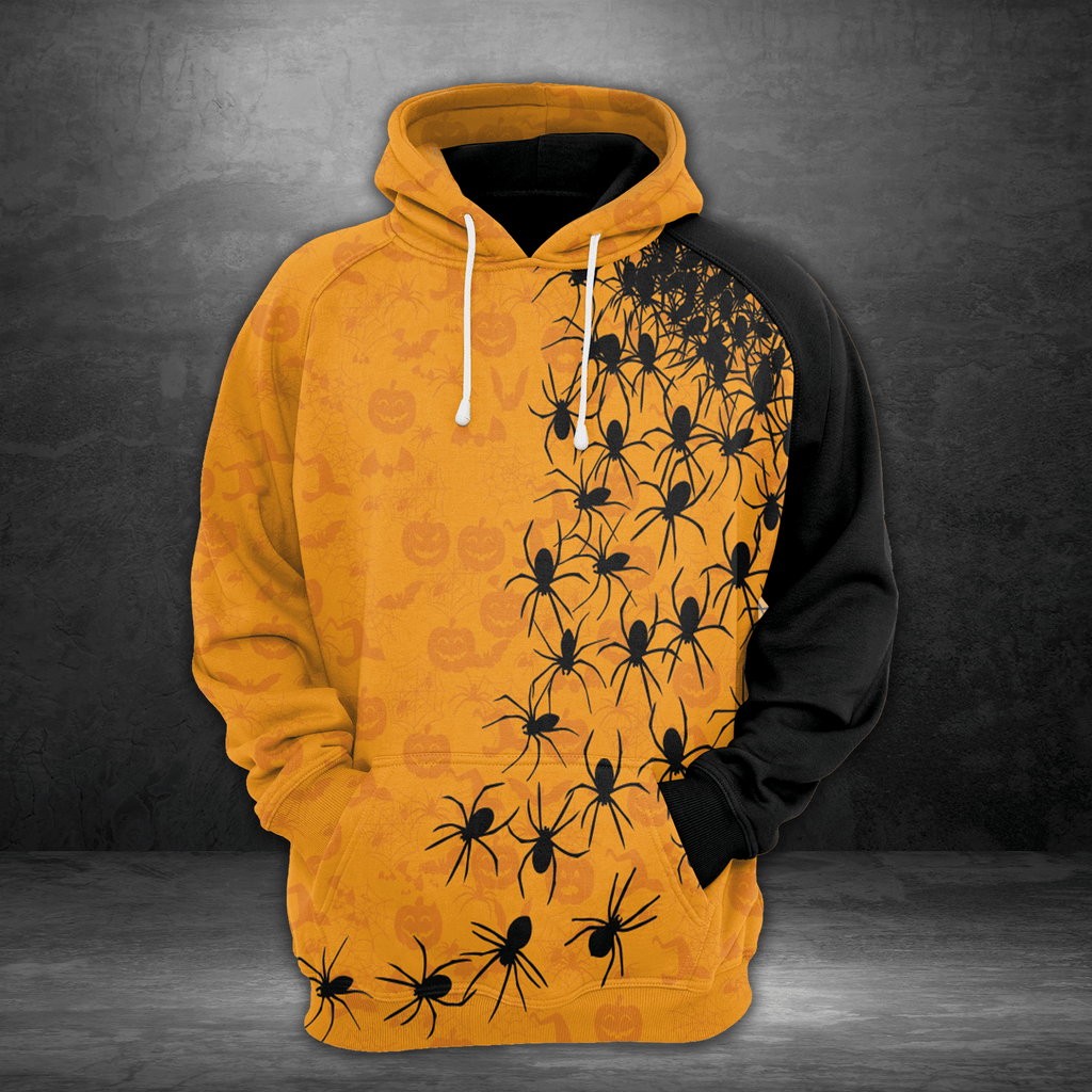 Gifury Halloween Hoodie Halloween Apparel Halloween Spiders Pumpkin Pattern Black Orange Hoodie Halloween Clothing 2022