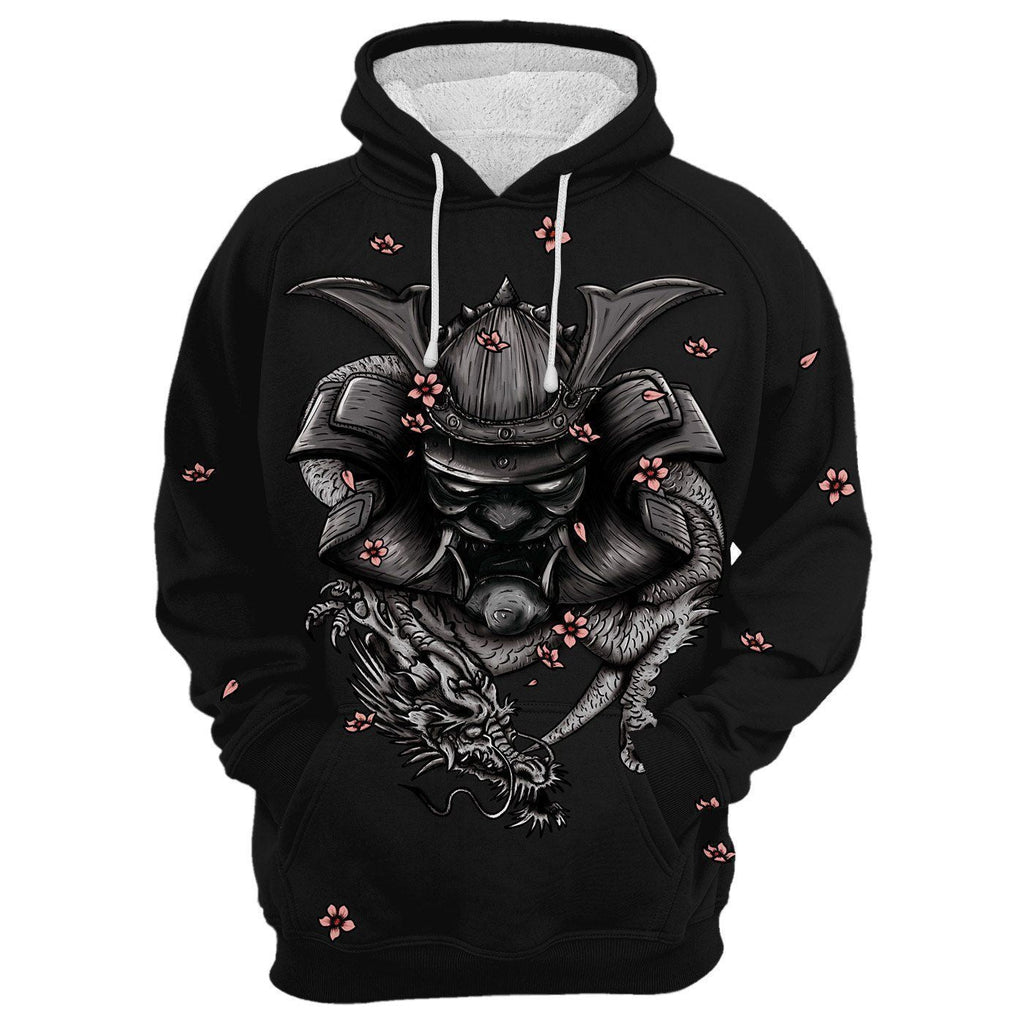 Gifury Japan Hoodie Japanese Warrior Samurai Cherry Blossom Black Hoodie Japan Apparel 2022