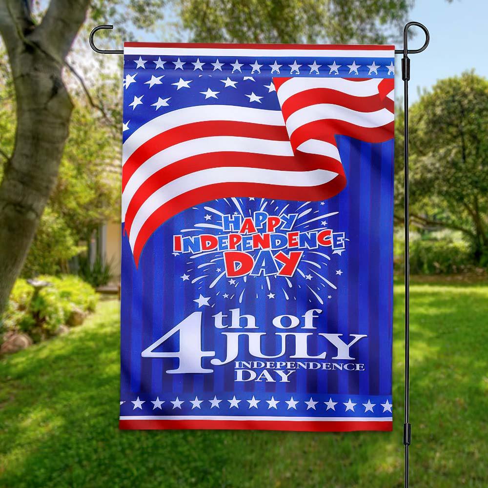 4th Of July Flags Happy Independence Day Fireworks Blue Garden And House Flag