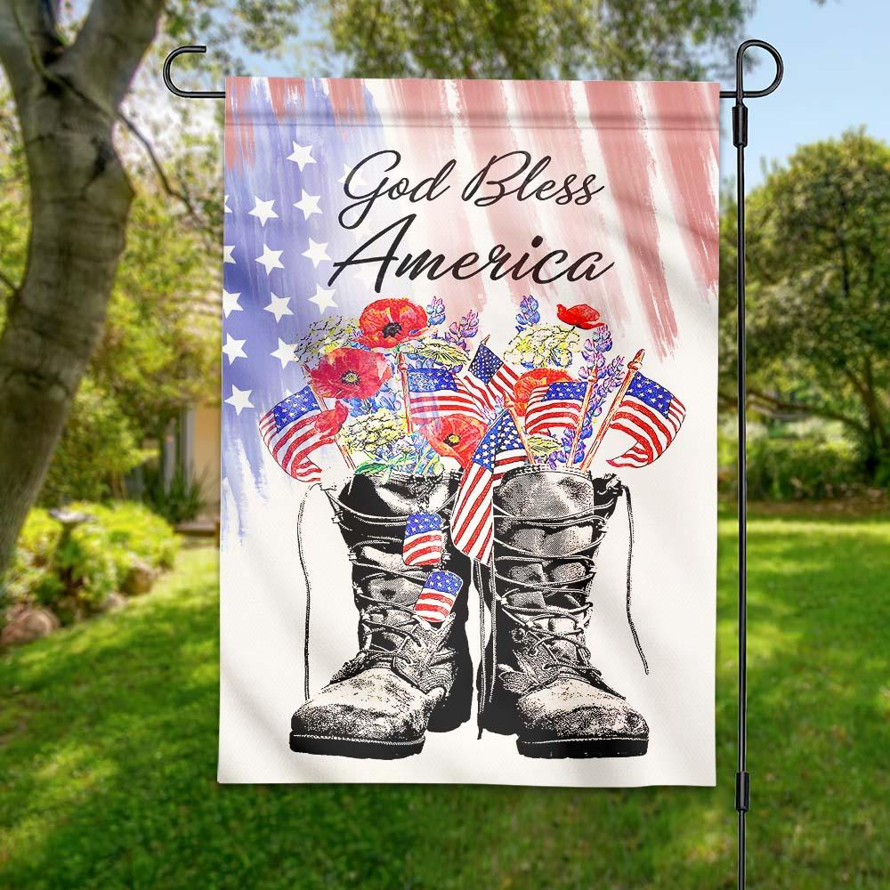 Friday89 4th Of July Flags Veteran God Bless America Flowers Garden And House Flag Independence Day's Gift