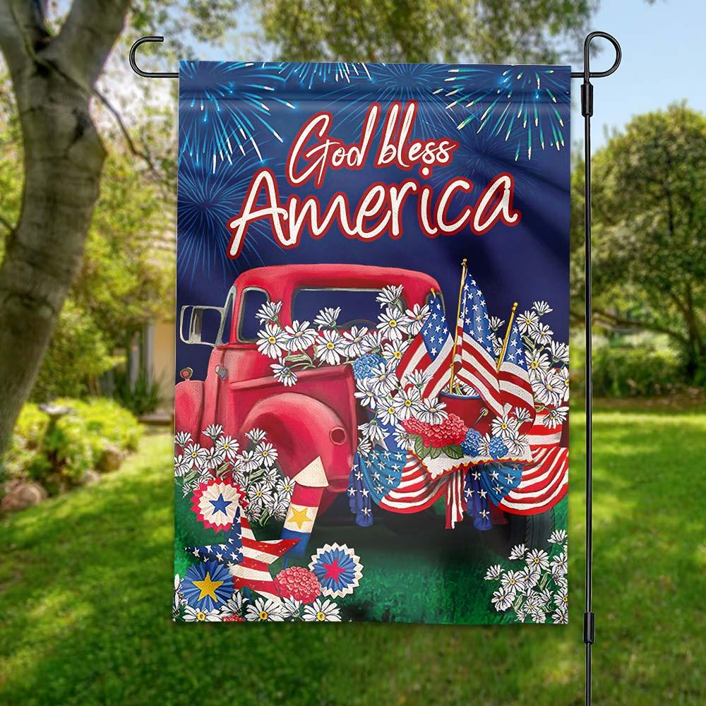 4th Of July Flags God Bless America Independence Day Flower Car Garden And House Flag