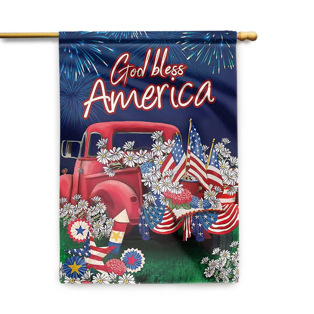 4th Of July Flags God Bless America Independence Day Flower Car Garden And House Flag