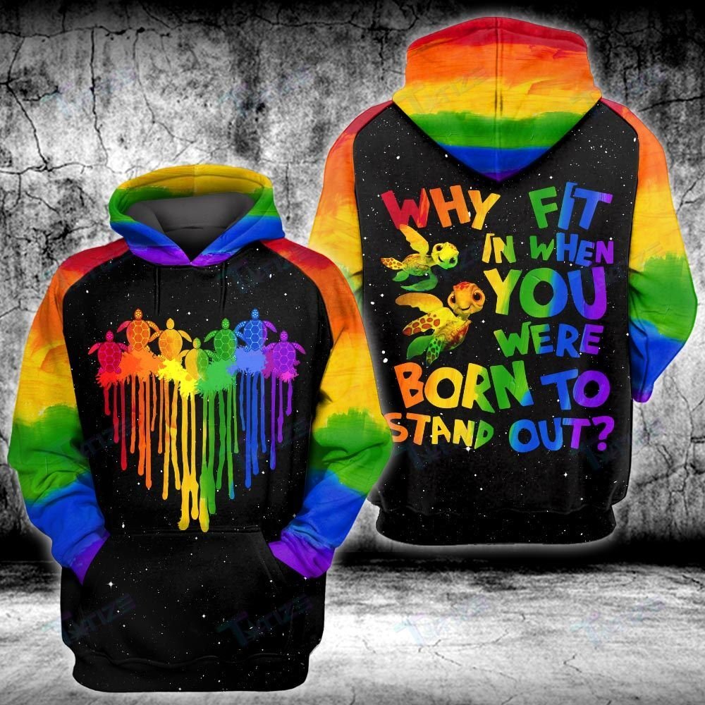  LGBT Pride T-shirt Rainbow Heart Turtle Why Fit In When You Were Born To Stand Out LGBT T-shirt Hoodie Adult Full Print