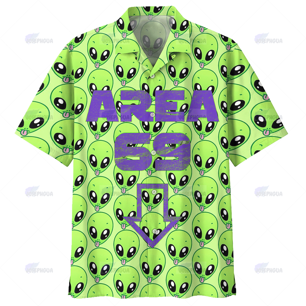 Alien Hawaiian Shirt Area 69 Cute Green Alien Pattern Hawaii Aloha Shirt