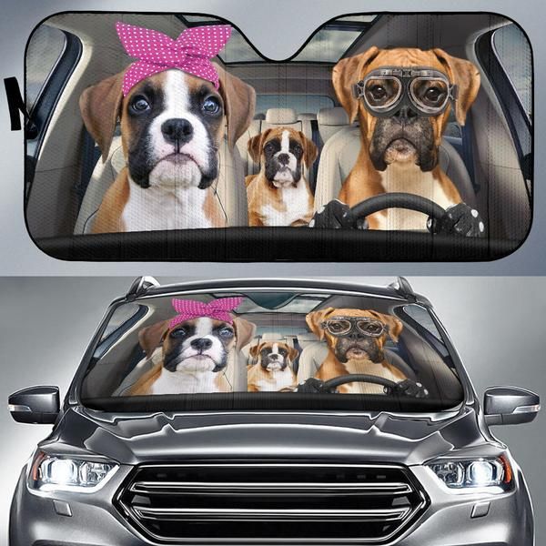 Gifury Dog Car Sun Shade Three Boxer Family Windshield Sun Shade Dog Windshield Sun Shade 2022