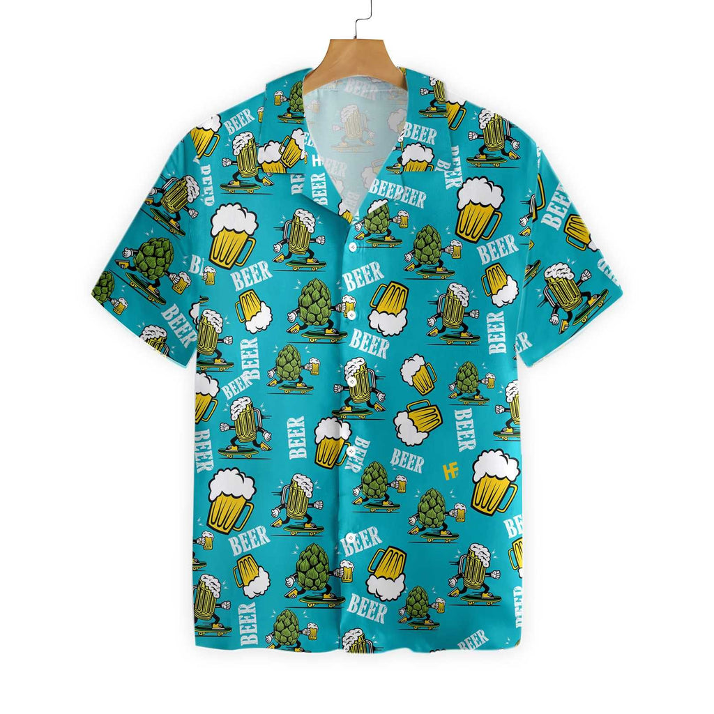 Gifury Beer Hawaiian Shirt Hops And Beer Cups Blue Aloha Shirt Beer Hawaii Shirt 2022