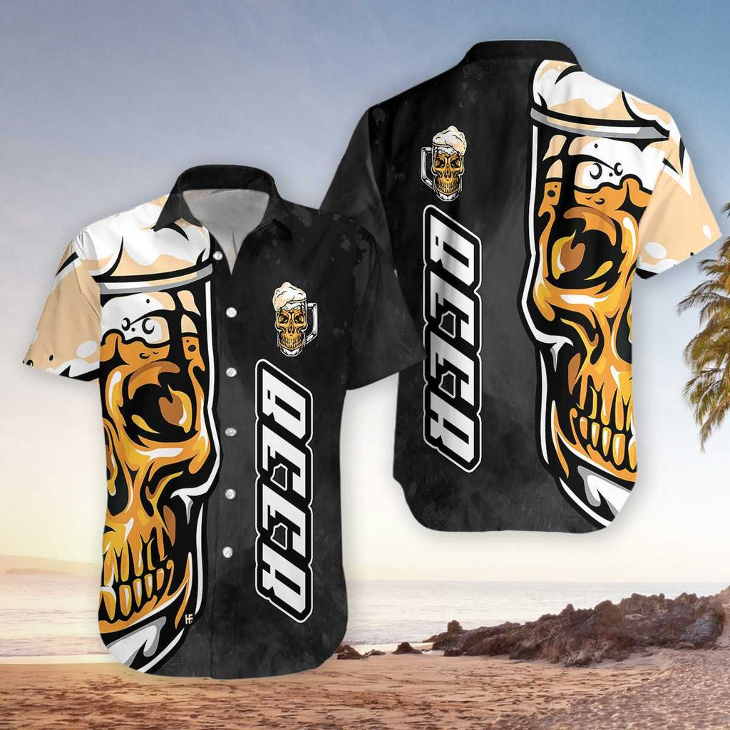 Gifury Beer Hawaii Shirt Beer Skull Cup Black White Hawaiian Shirt Beer Aloha Shirt 2022