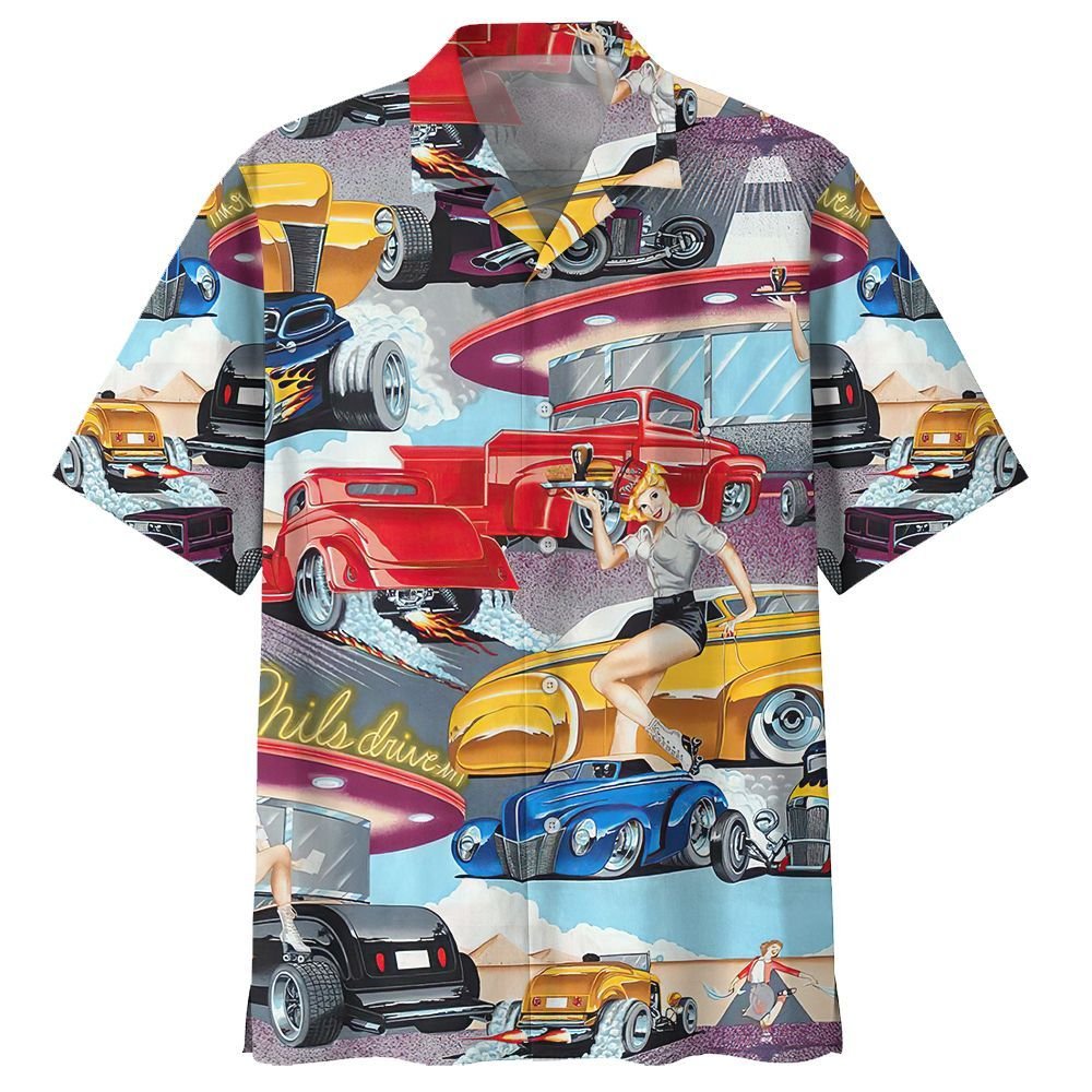  Hot Rod Hawaiian Shirt Animation Hot Rod Girl Colorful Hawaii Aloha Shirt