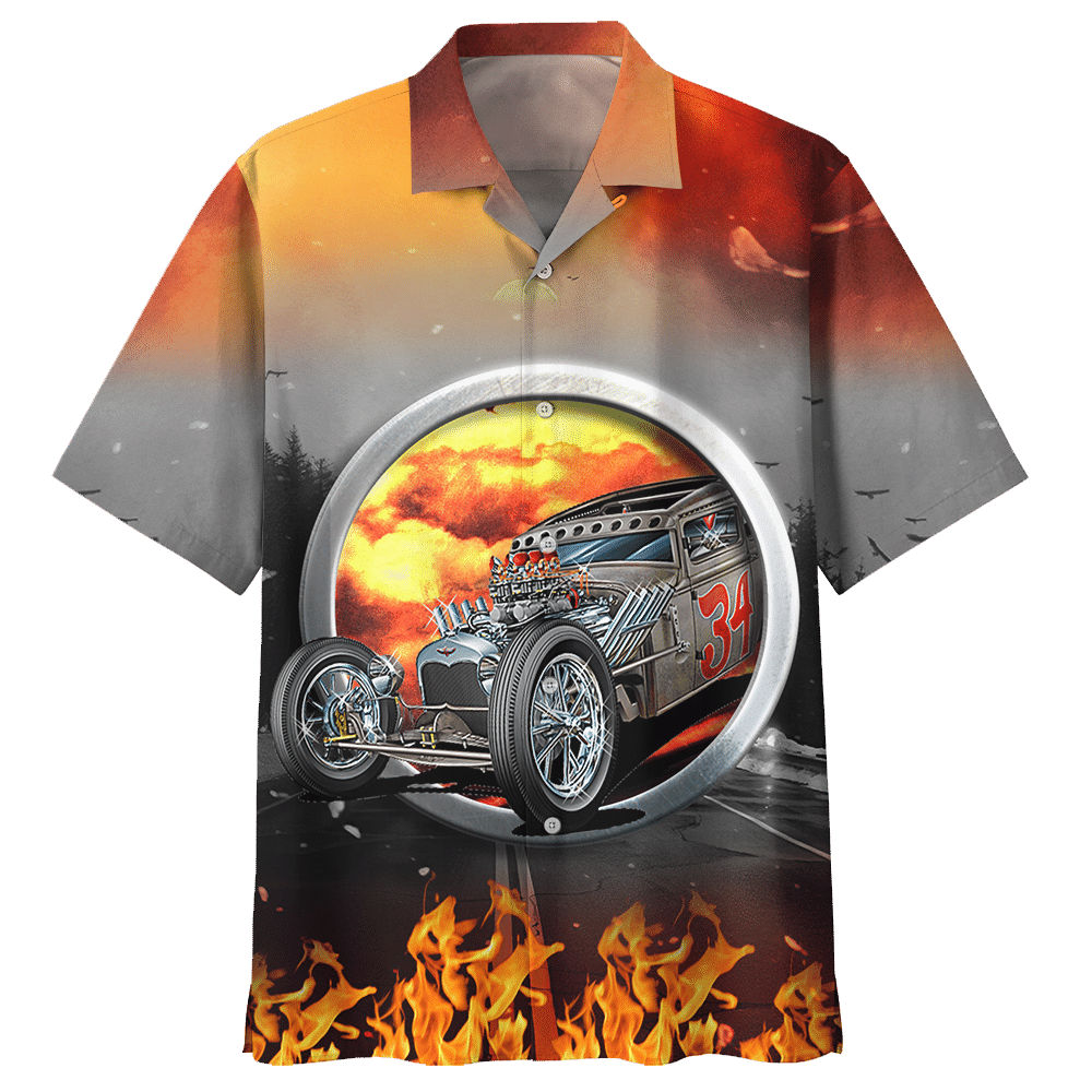  Hot Rod Hawaiian Shirt Hot Rod 34 Fire Red Grey Hawaii Aloha Shirt