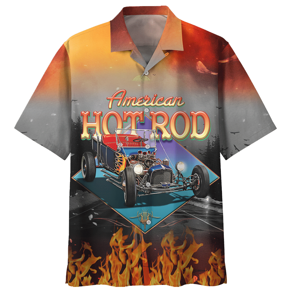  Hot Rod Hawaiian Shirt American Hot Rod Fire Red Grey Hawaii Aloha Shirt