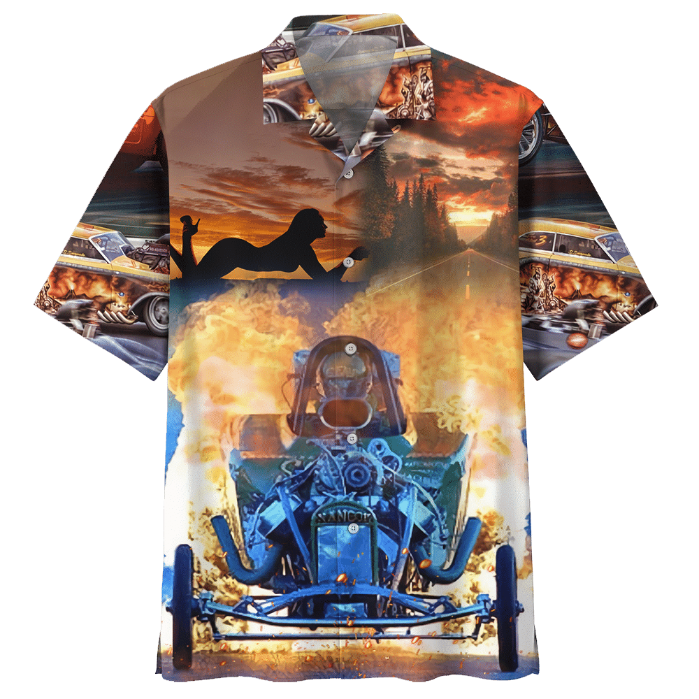  Hot Rod Hawaiian Shirt Hot Rod Girl Silhouette Fire Hawaii Aloha Shirt