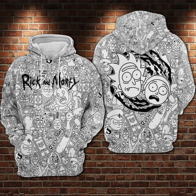  Rick And Morty Hoodie Rick and Morty Doodle Black White Hoodie Apparel   