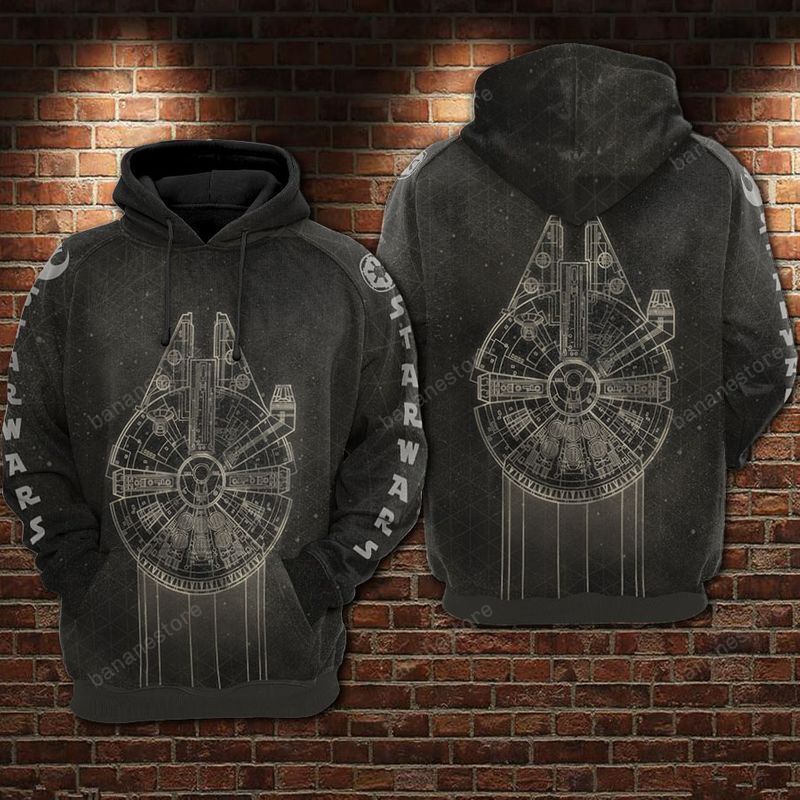  SW Hoodie SW Millennium Falcon Sketch Black Hoodie Apparel   