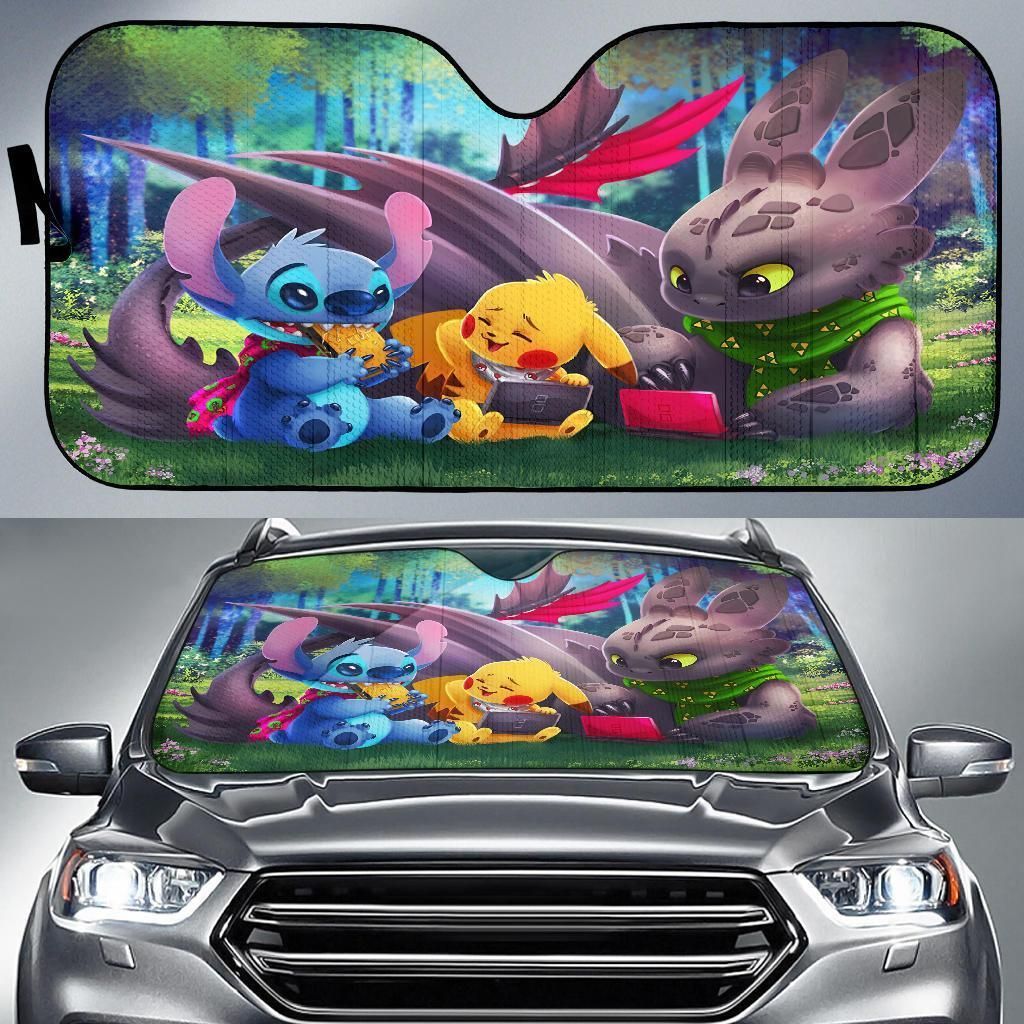  DN Windshield Sun Shade Pikachu Stitch Toothless Car Sun Shade