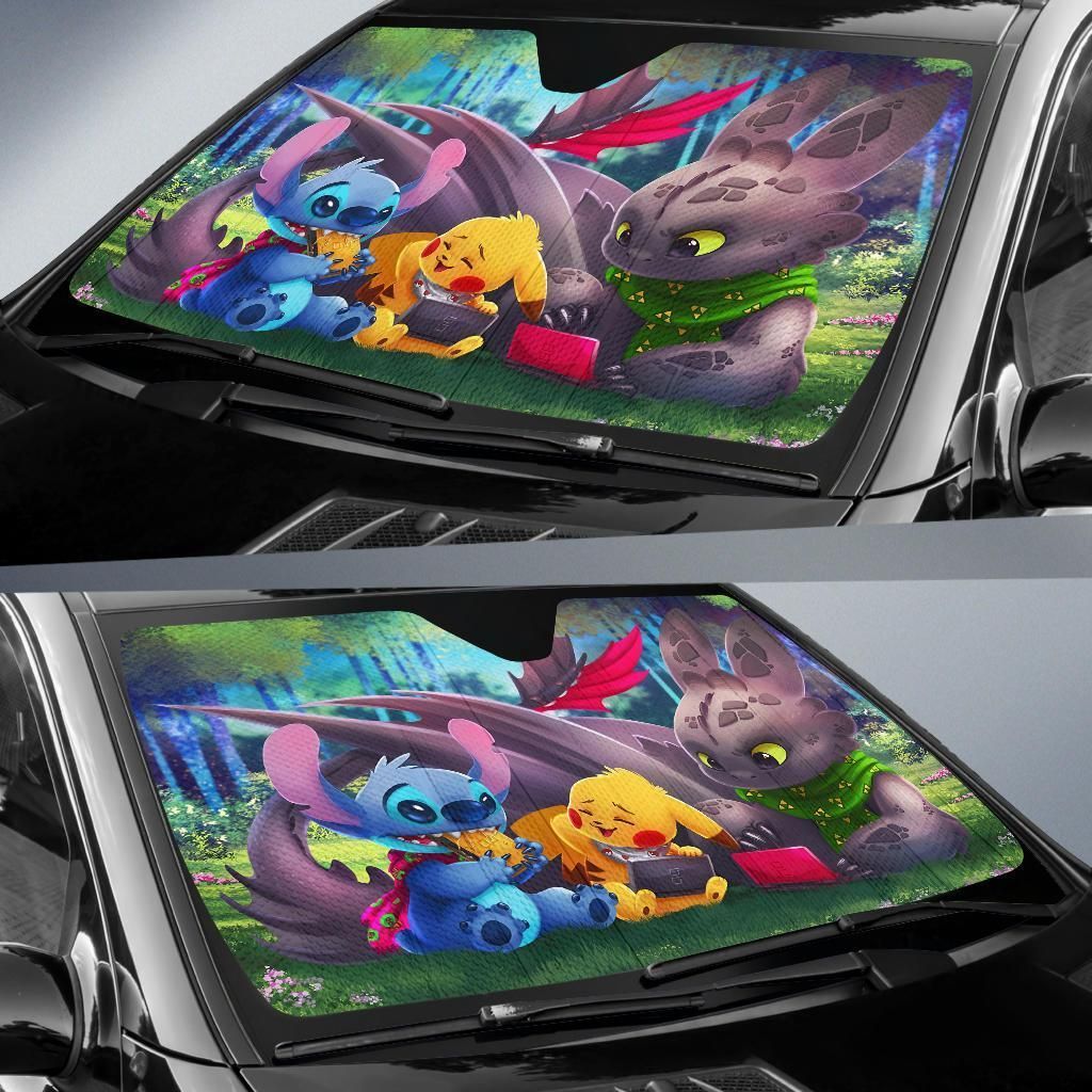  DN Windshield Sun Shade Pikachu Stitch Toothless Car Sun Shade