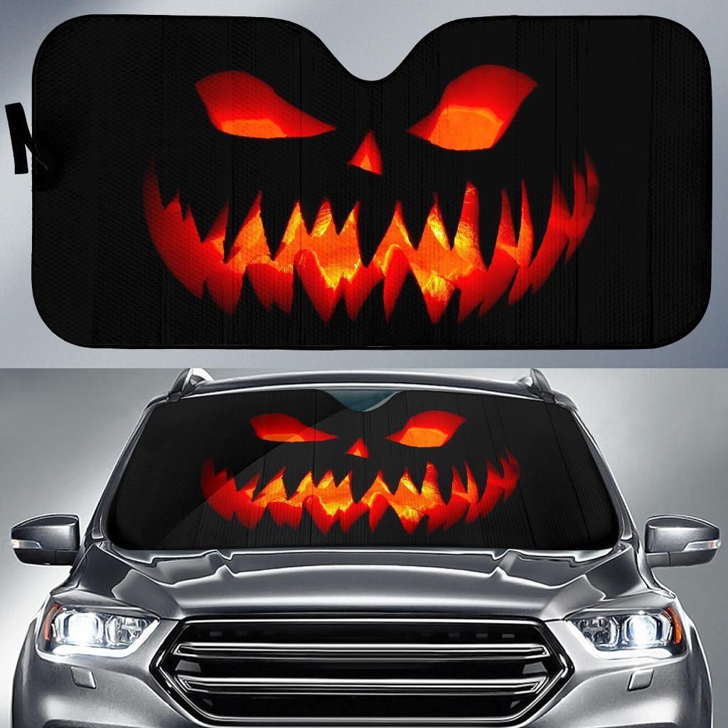 Gifury Halloween Car Sun Shade Halloween Lantern Scary Pumpkin Black Windshield Sun Shade Halloween Windshield Sun Shade 2022