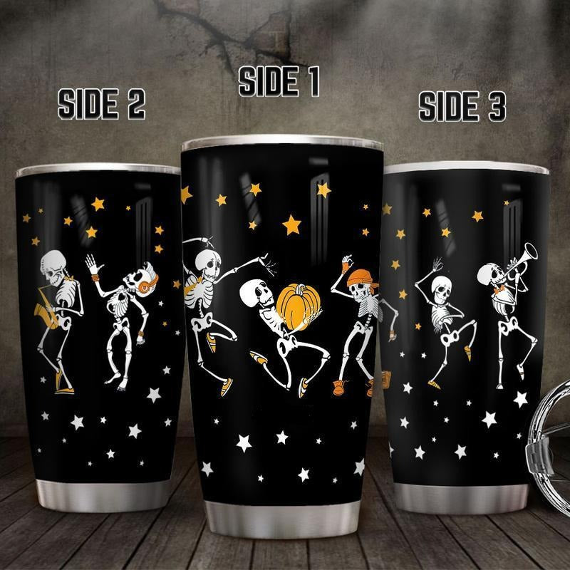 Gifury Halloween Tumbler Cup 20 Oz Halloween Dancing Skeleton Star Pattern Black Tumbler Halloween Travel Mug 2022