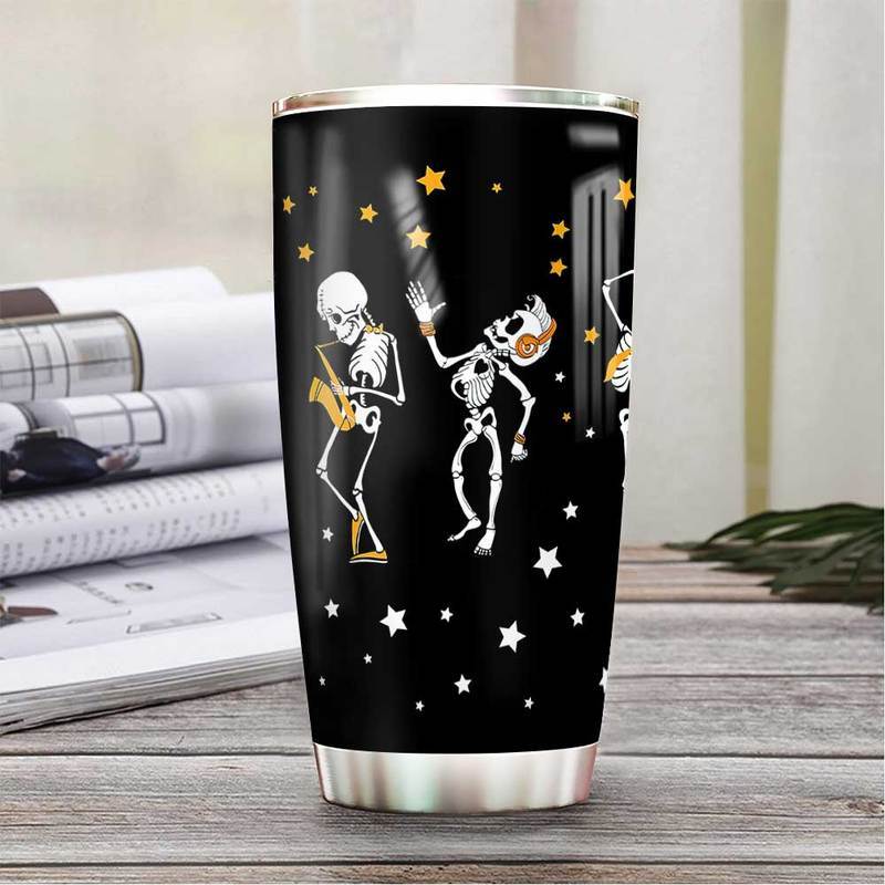 Gifury Halloween Tumbler Cup 20 Oz Halloween Dancing Skeleton Star Pattern Black Tumbler Halloween Travel Mug 2023