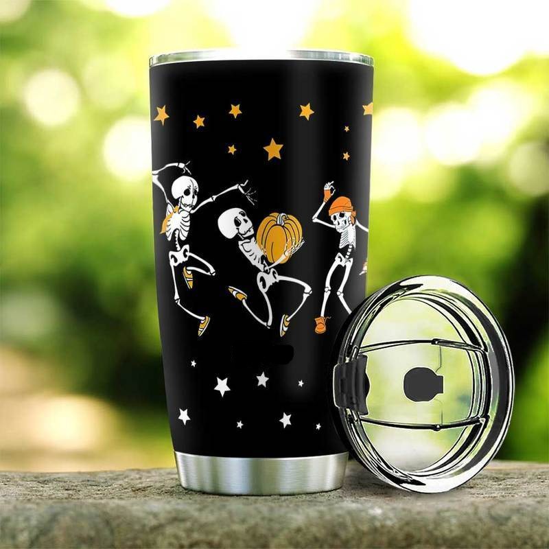 Gifury Halloween Tumbler Cup 20 Oz Halloween Dancing Skeleton Star Pattern Black Tumbler Halloween Travel Mug 2024