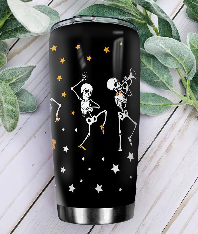 Gifury Halloween Tumbler Cup 20 Oz Halloween Dancing Skeleton Star Pattern Black Tumbler Halloween Travel Mug 2025