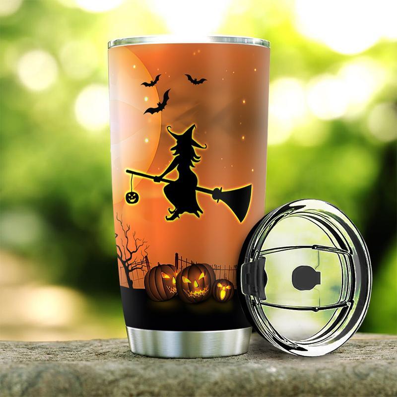 Gifury Halloween Tumbler Cup 20 Oz Witch If The Broom Fits Ride It Orange Tumbler Halloween Travel Mug 2024