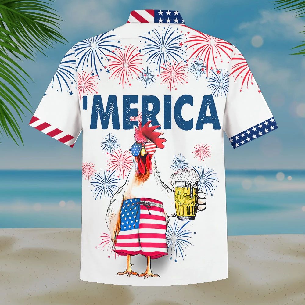 Gifury Beer Hawaiian Shirt Glasses Chicken Drinks Beer Merica Fireworks White Hawaii Shirt Beer Aloha Shirt 2023