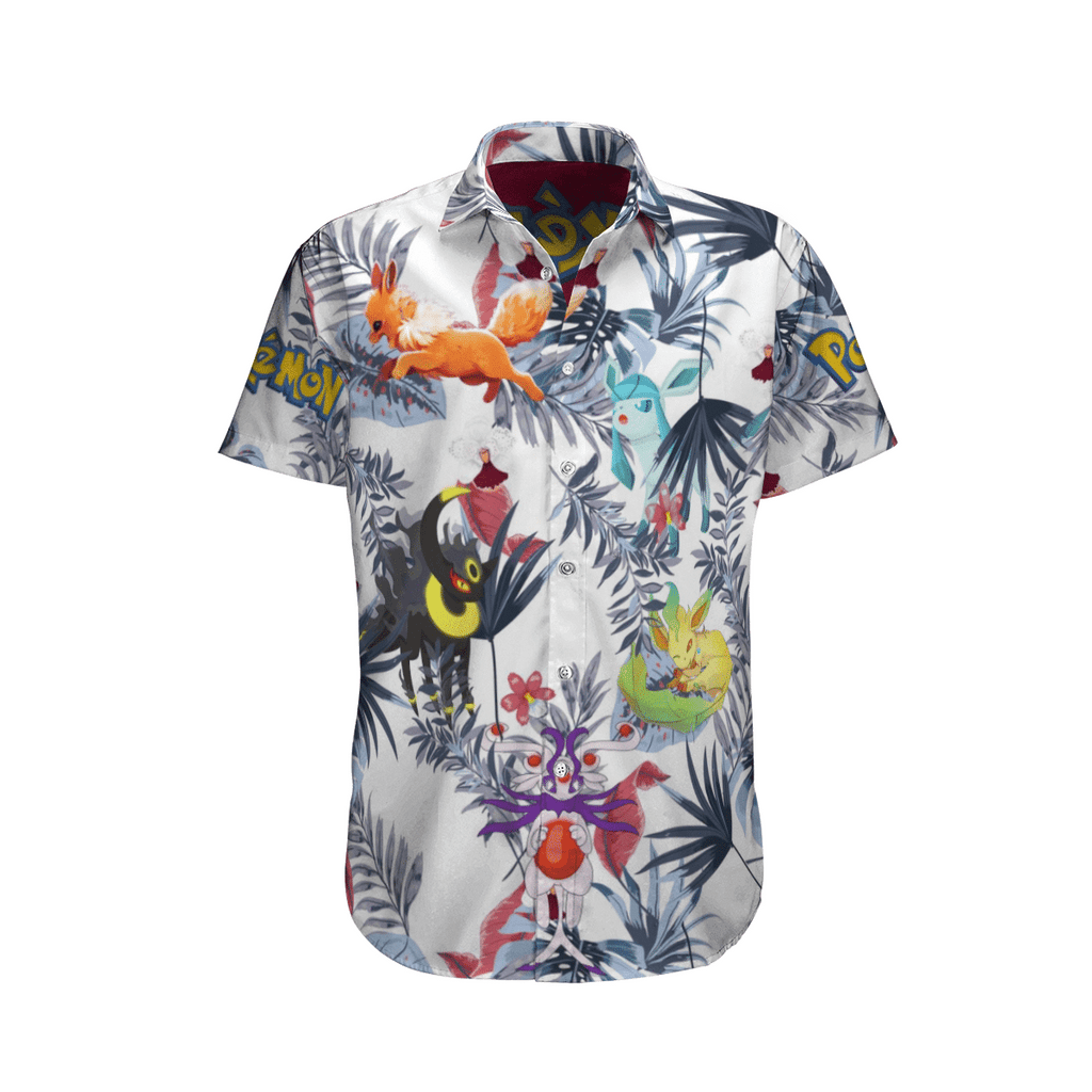 Pokemon Hawaiian Shirt Many Types Eevee Tropical White Hawaii Aloha Shirt