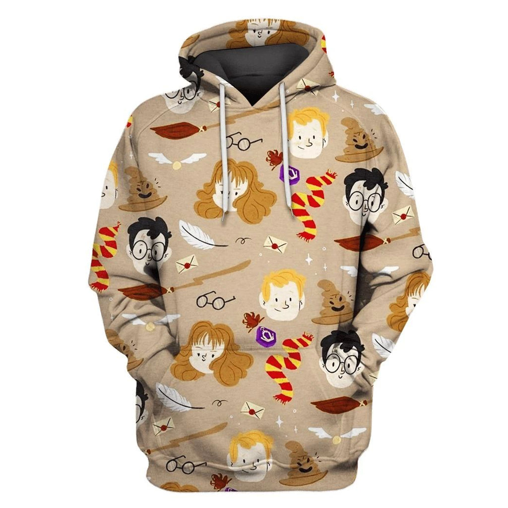 HP Hoodie Harry Hermione Ron Faces HP Pattern Hoodie