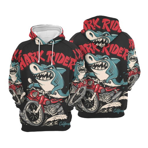 Shark Hoodie Shark Rider Motorcycle Cool Black Hoodie Shark Week Apparel Adult Unisex Full Print