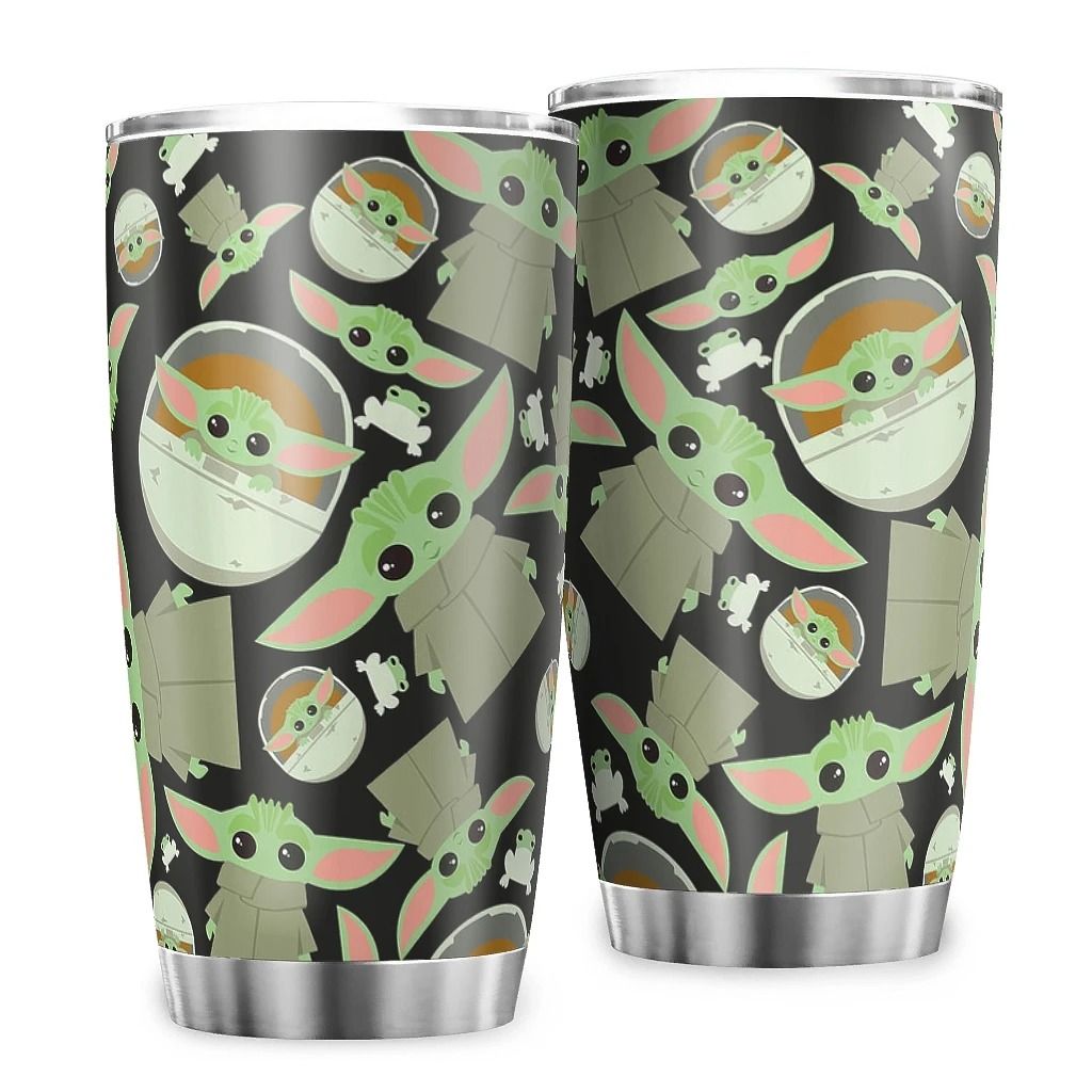  SW Tumbler 20 Oz Baby Yoda Grogu Cute Frog Pattern Black Tumbler Cup 20 Oz Travel Mug