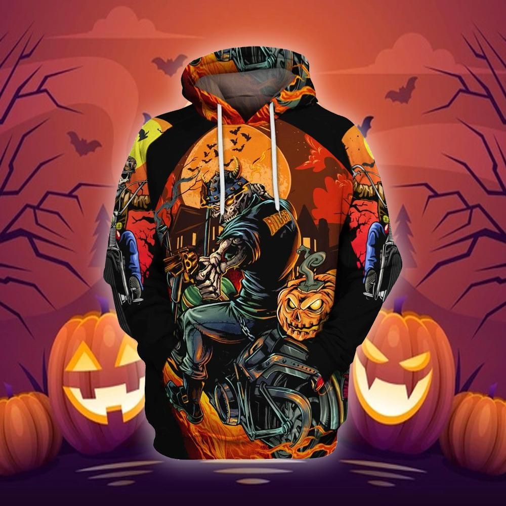 Gifury Halloween T-shirt Halloween Pumpkin Skull Biker Hoodie Halloween Hoodie 2022