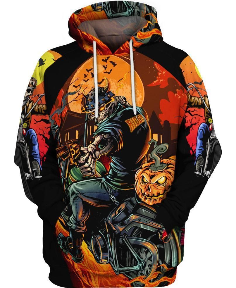 Gifury Halloween T-shirt Halloween Pumpkin Skull Biker Hoodie Halloween Hoodie 2023