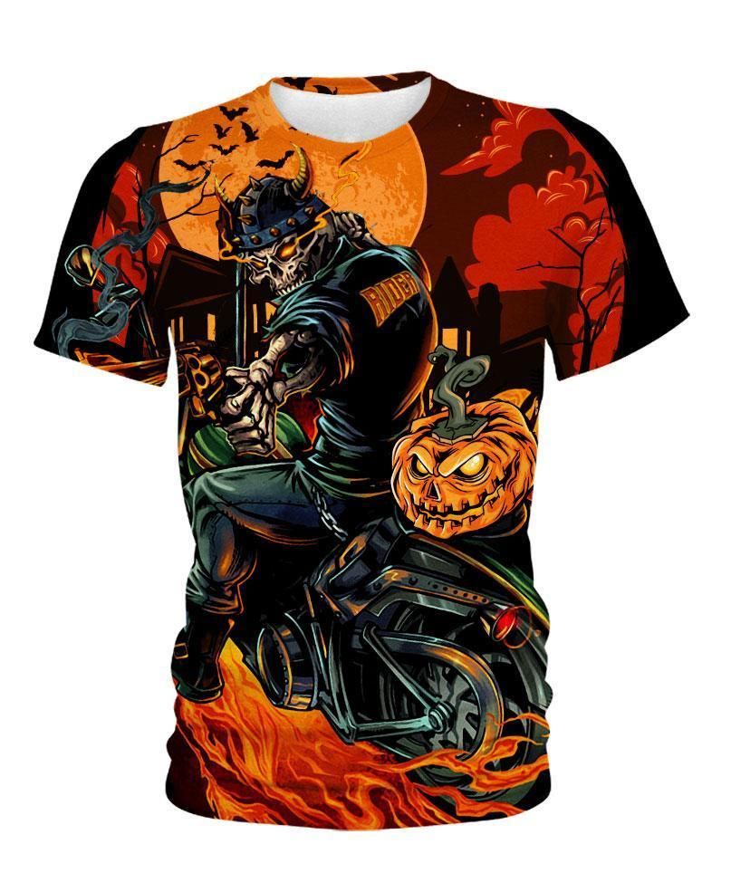 Gifury Halloween T-shirt Halloween Pumpkin Skull Biker Hoodie Halloween Hoodie 2024