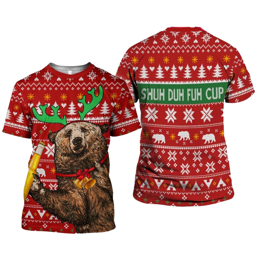 Gifury Beer T-shirt Beer Apparel Bear Drinks Beer Shuh Duh Fuh Cup Christmas Pattern Red Hoodie 2025