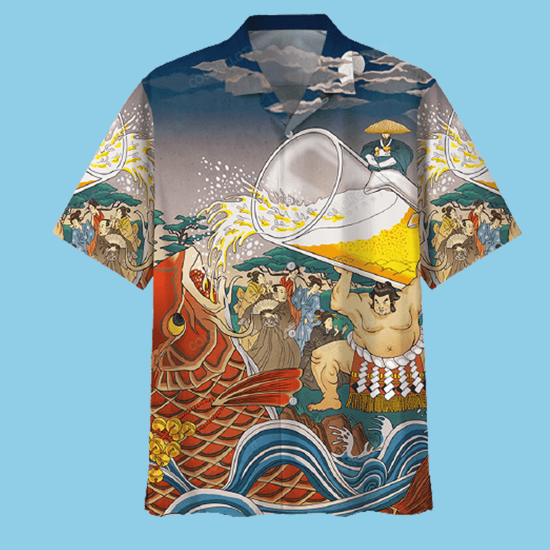 Gifury Beer Hawaiian Shirt Sumo Beer Drinking Japanese Style Aloha Shirt Beer Hawaii Shirt 2022