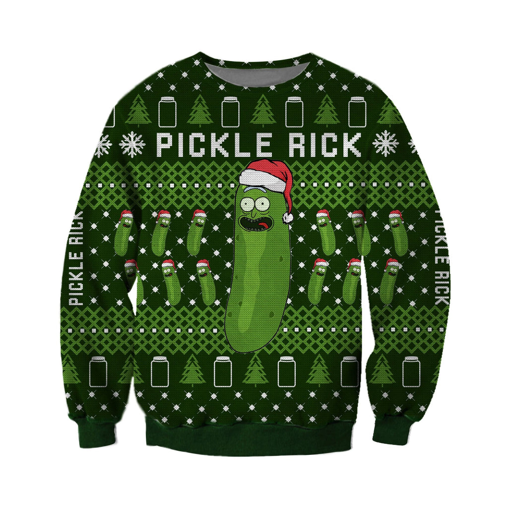 Rick And Morty Christmas Sweater Pickle Rick Christmas Tree Pattern Green Ugly Sweater