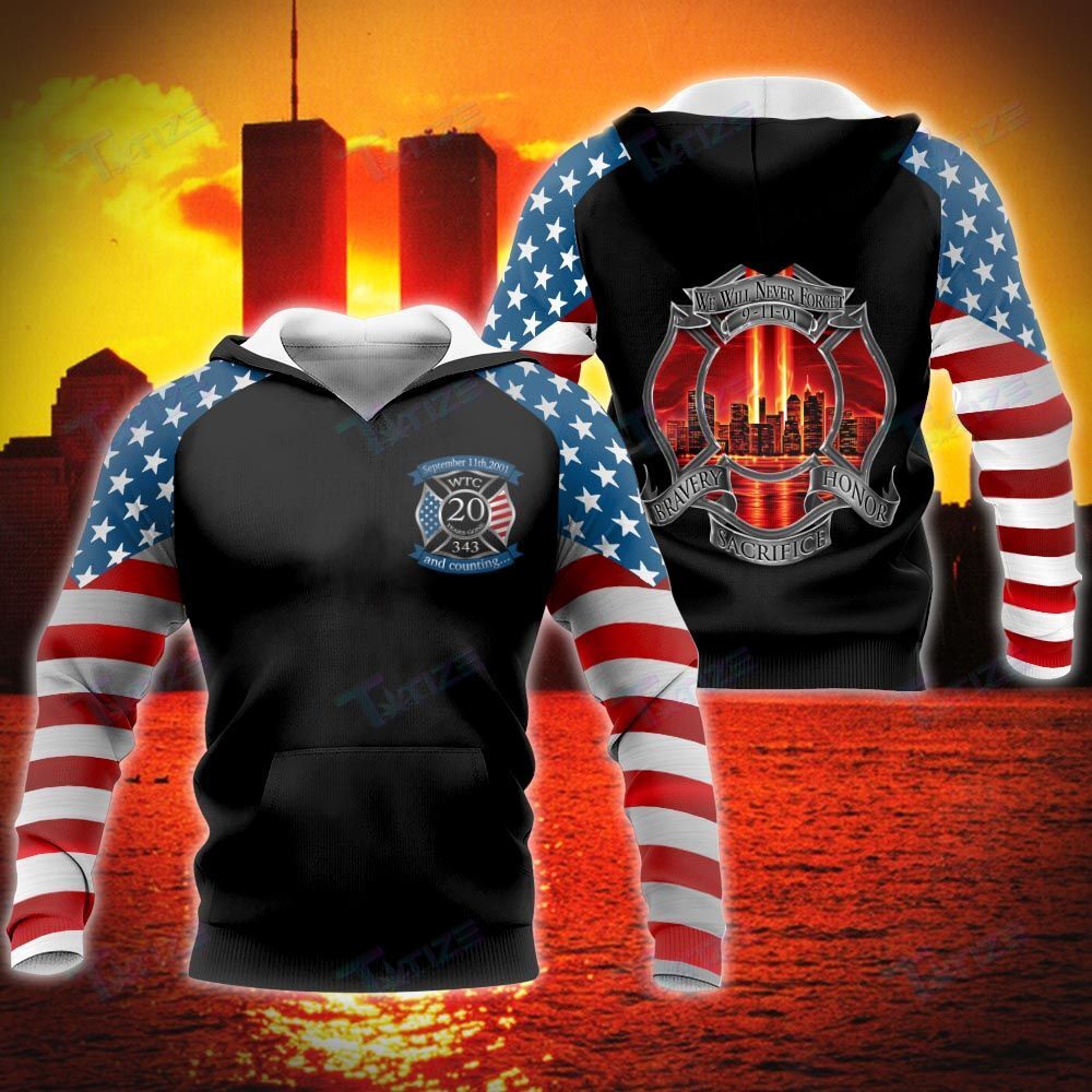 Gifury Patriot Day T-shirt September 11th Shirt We Will Never Forget 09-11-01 Bravery Sacrifice Honor Black Hoodie Patriot Day Hoodie 2022