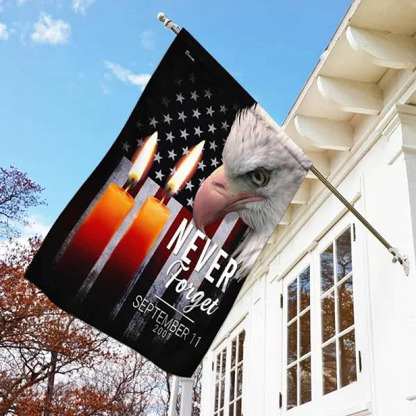 Gifury Patriot Day House Flag September 11th Flag Sorrow Eagle Candles Never Forget September 11 2001 Black Garden Flag Patriot Day Flags 2022