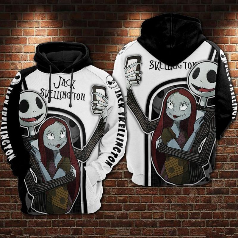  TNBC Hoodie Jack And Sally Taking Selfie Black White Hoodie  