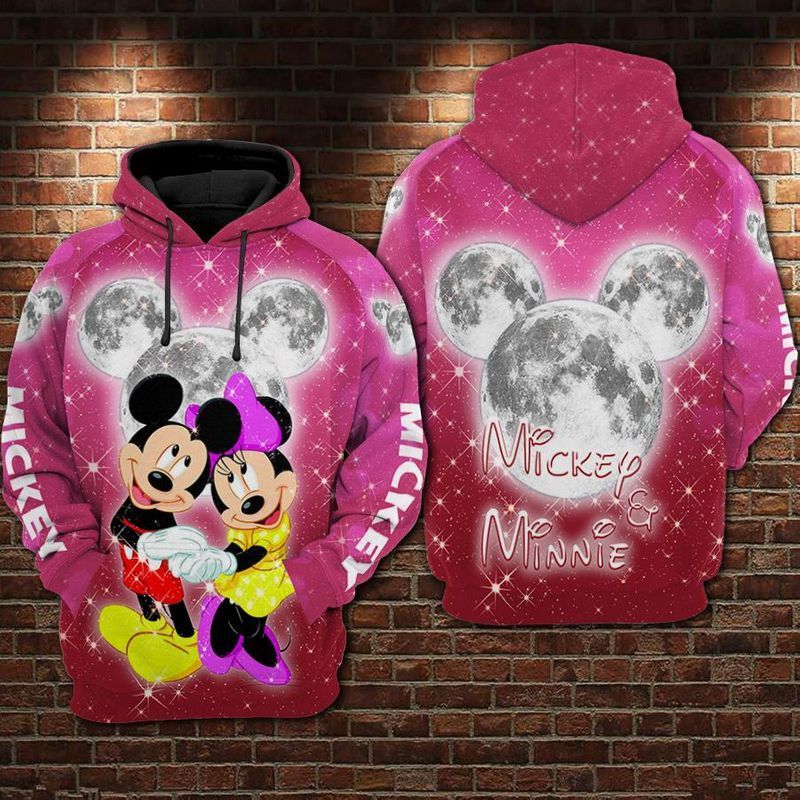  DN Hoodie Minnie Hoodie Minnie And MN Mouse Head Moon Twinkle Pink Hoodie MN Hoodie