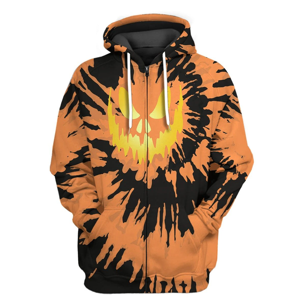 Gifury Halloween Hoodie Halloween Apparel Halloween Pumpkin Eye Tie Dye Orange Black Hoodie Halloween Clothing 2024