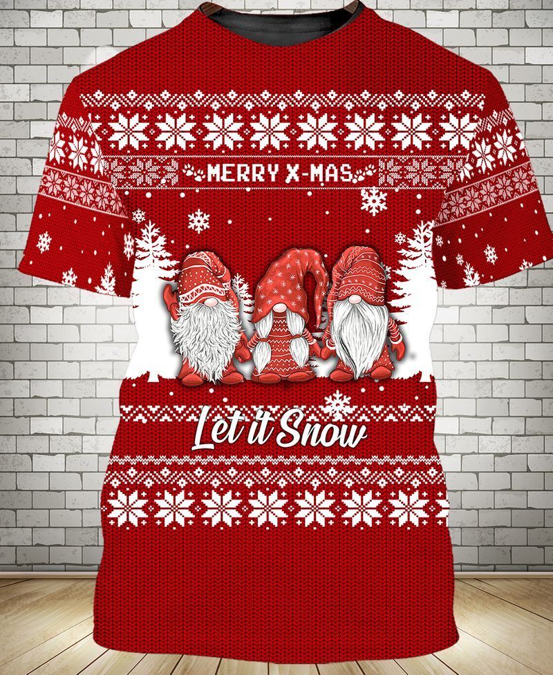 Gifury Christmas Elf T-shirt Elf Apparel Three Elf Merry X-mas Let It Snow Red Shirt 2022