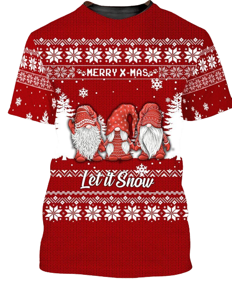 Gifury Christmas Elf T-shirt Elf Apparel Three Elf Merry X-mas Let It Snow Red Shirt 2023