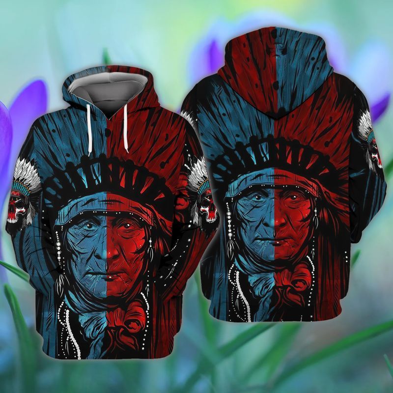 Gifury Native American Hoodie Native Indian Chief Red And Blue Hoodie Native American Apparel 2022