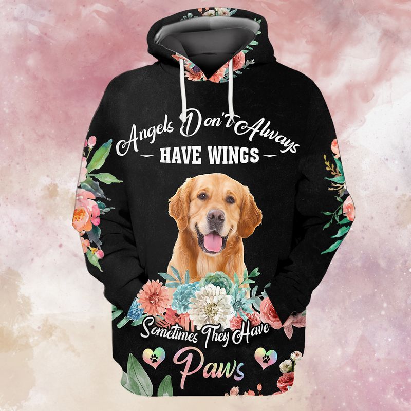 Gifury Dog Golden Retriever Hoodie Angels Don't Always Have Wings Sometimes They Have Paws Black Hoodie Dog Hoodie Dog Apparel 2022